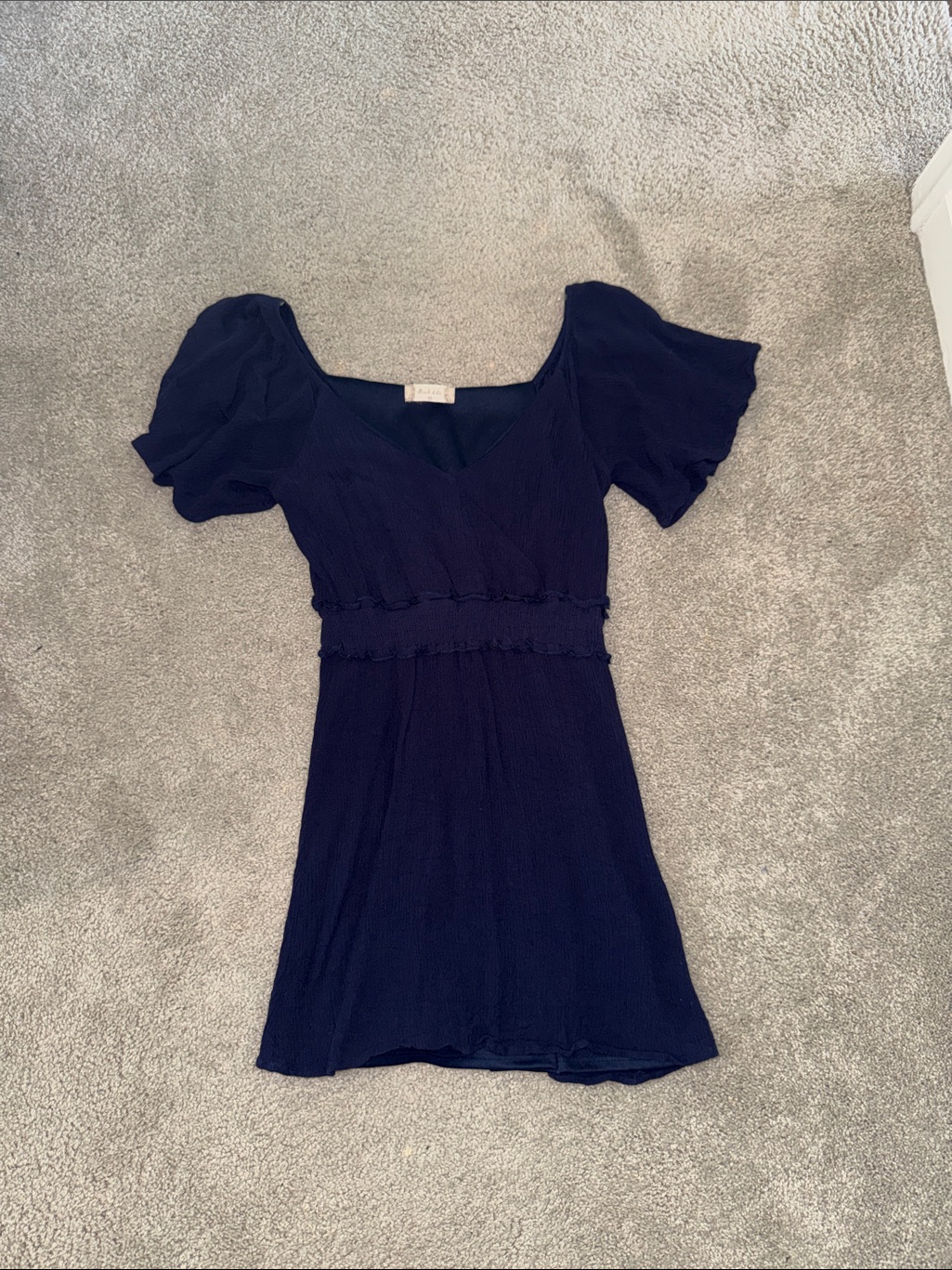 Navy Puff Sleeve Mini Dress
